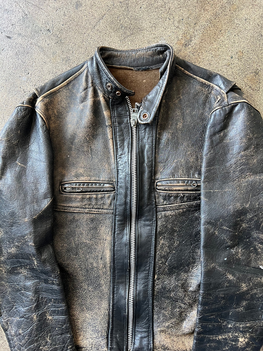 1960s Distressed Leather Cafe Racer Jacket