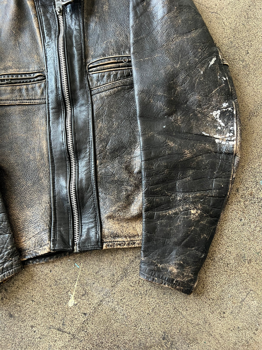 1960s Distressed Leather Cafe Racer Jacket