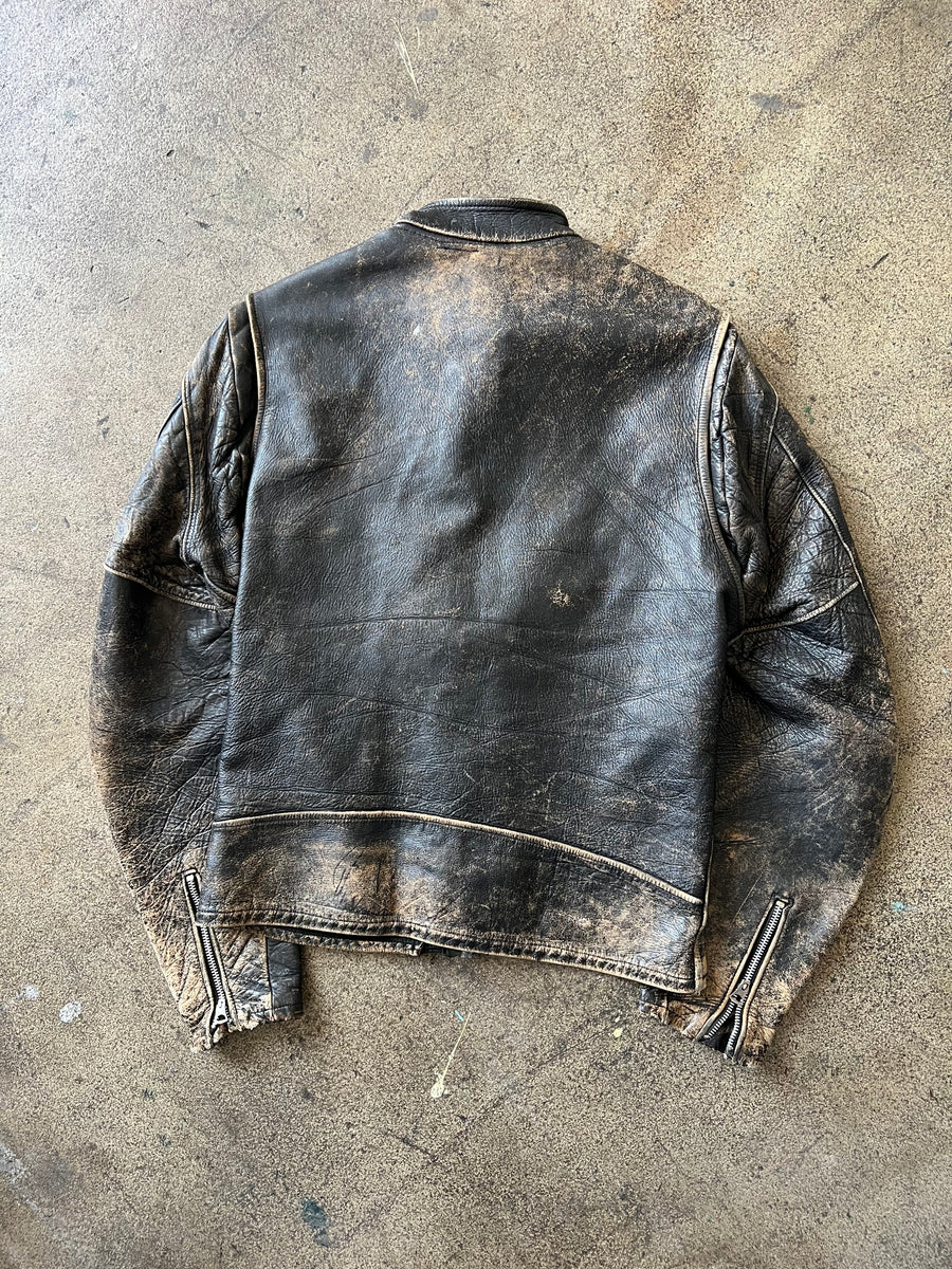 1960s Distressed Leather Cafe Racer Jacket