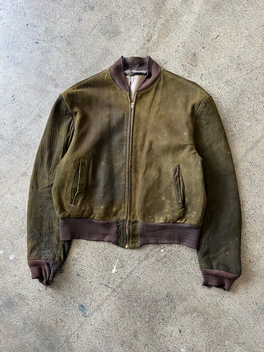 1950s Dupont Olive Suede Distressed Jacket