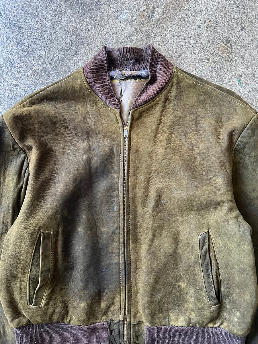 1950s Dupont Olive Suede Distressed Jacket