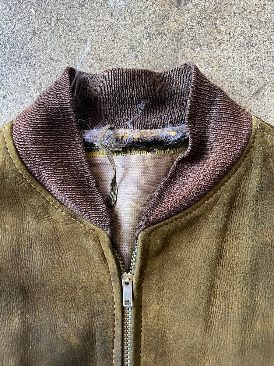 1950s Dupont Olive Suede Distressed Jacket