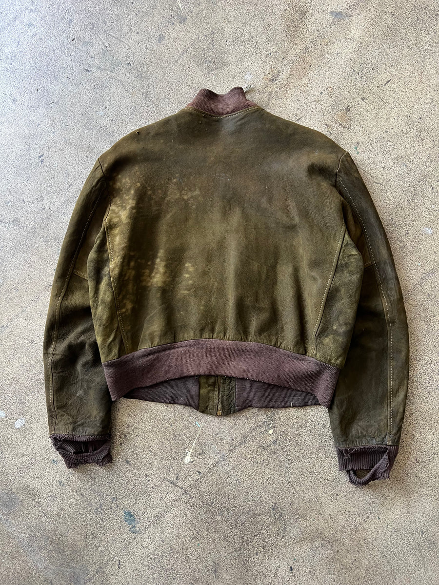 1950s Dupont Olive Suede Distressed Jacket