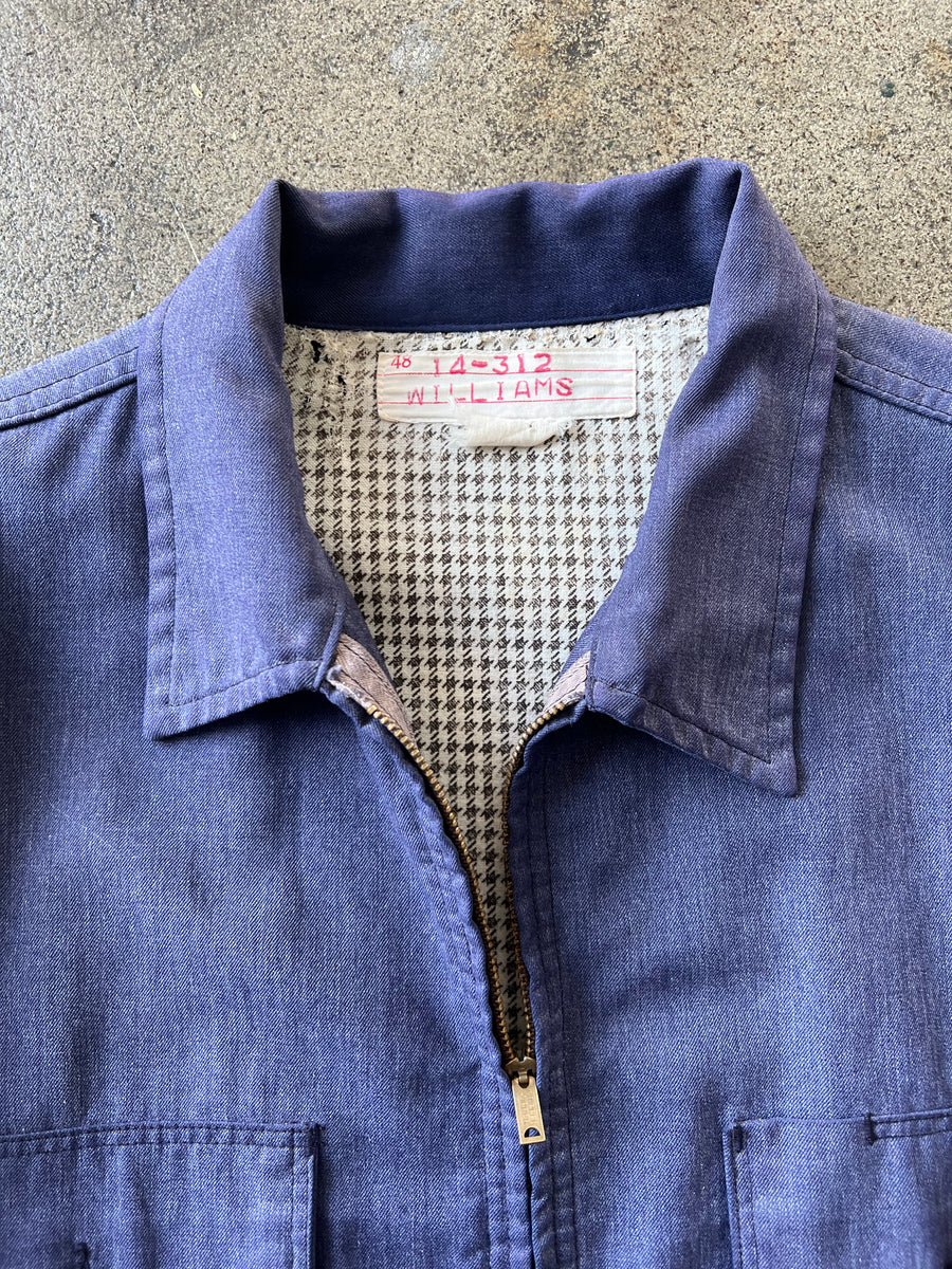 1950s Faded Blue Blanket Lined Two Pocket Work Jacket