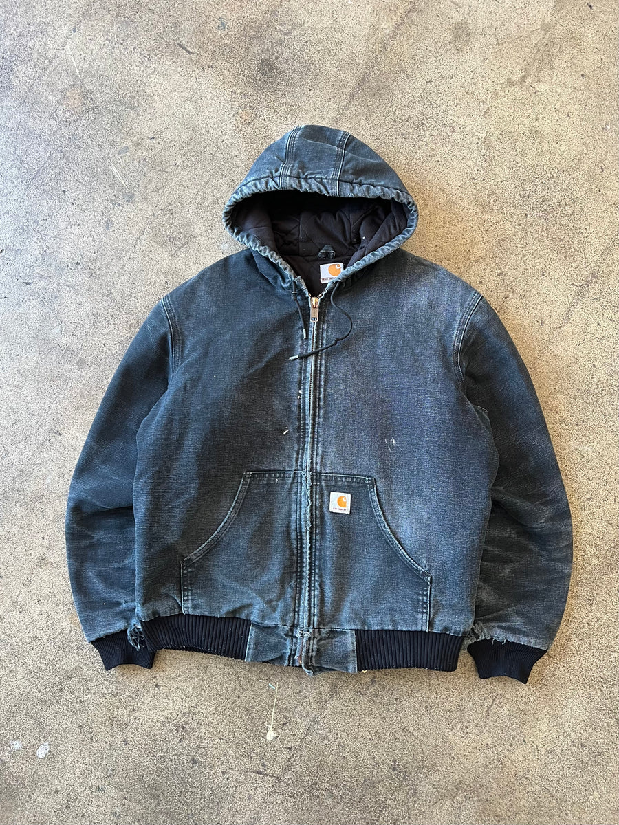 1990s Carhartt Faded Black Hooded Work Jacket