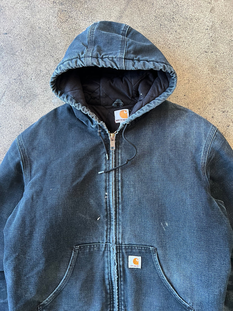 1990s Carhartt Faded Black Hooded Work Jacket