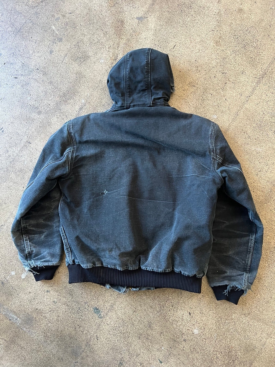 1990s Carhartt Faded Black Hooded Work Jacket