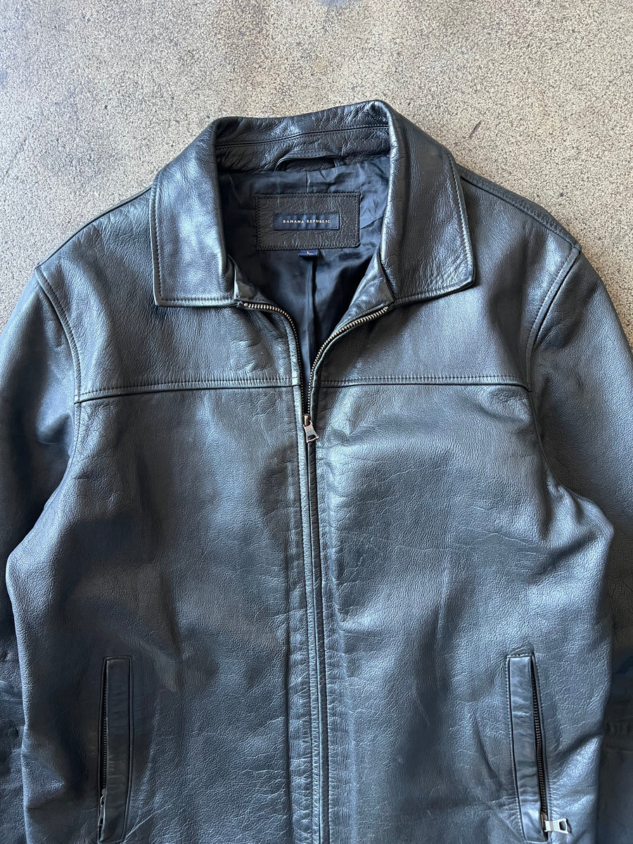 1990s Banana Republic Black Leather Jacket