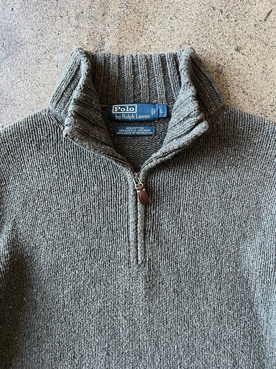 2000s Polo Ralph Lauren Green Quarter Zip Sweater