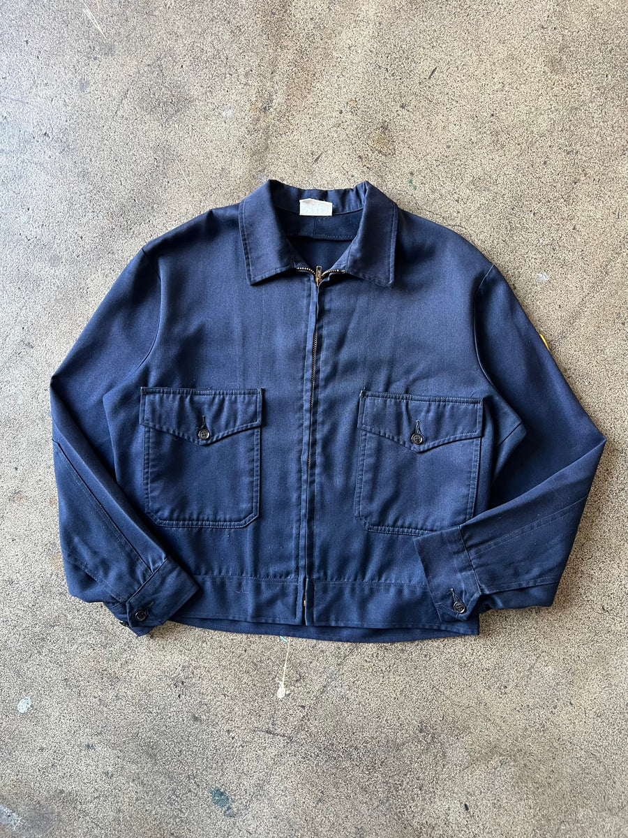 1960s Fire Dept. Blue Rayon Work Jacket