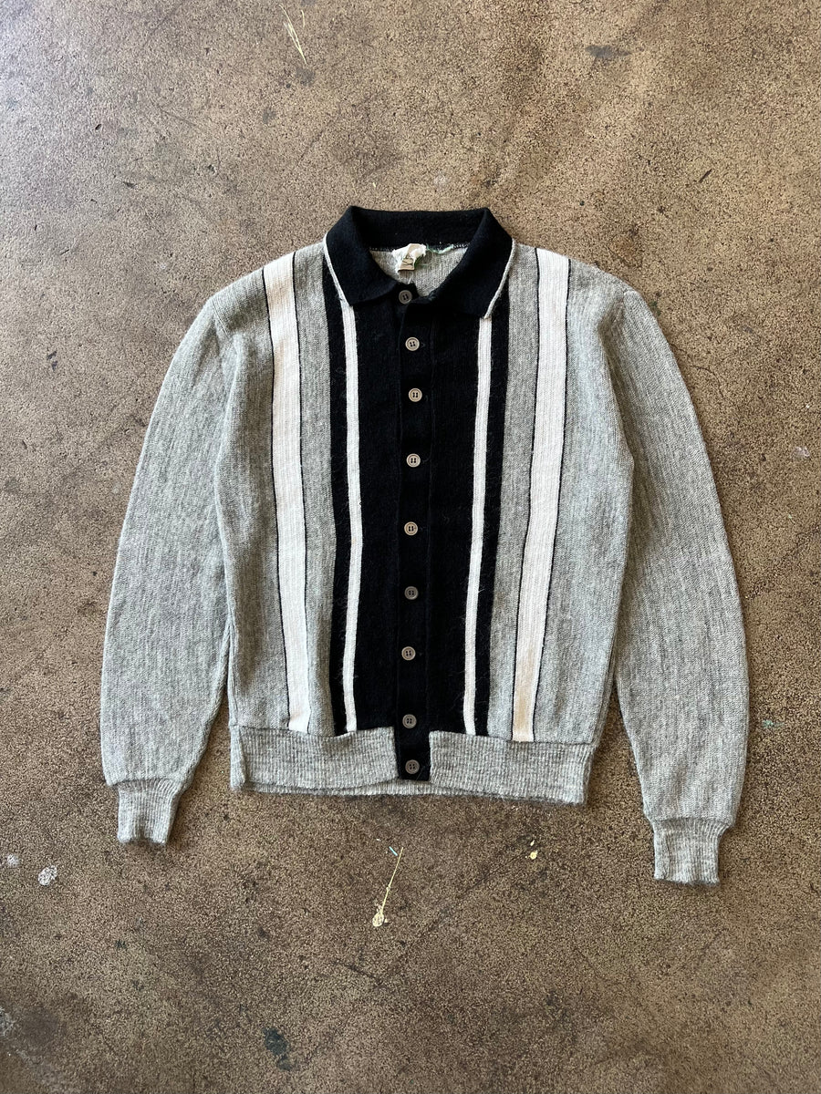 1960s Gray Knit Button Up Sweater