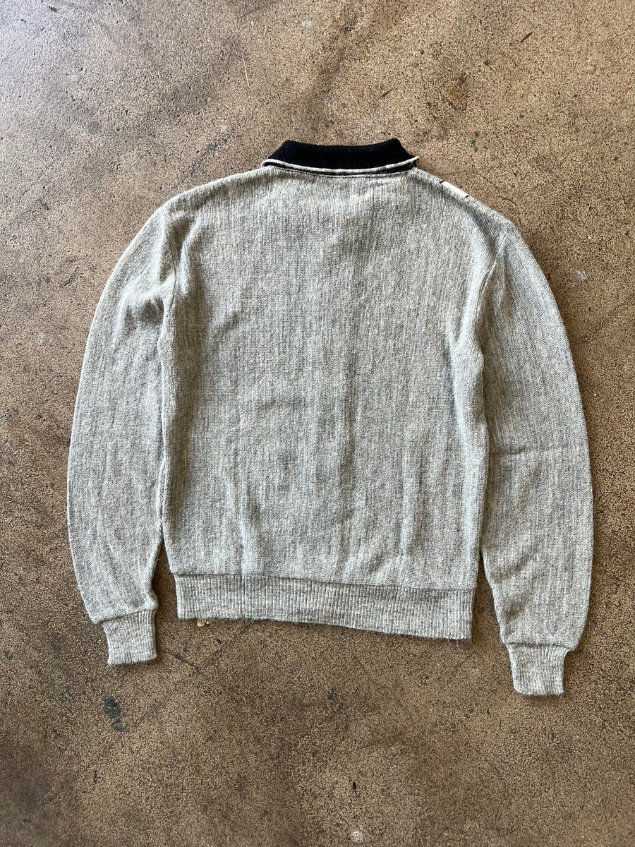 1960s Gray Knit Button Up Sweater