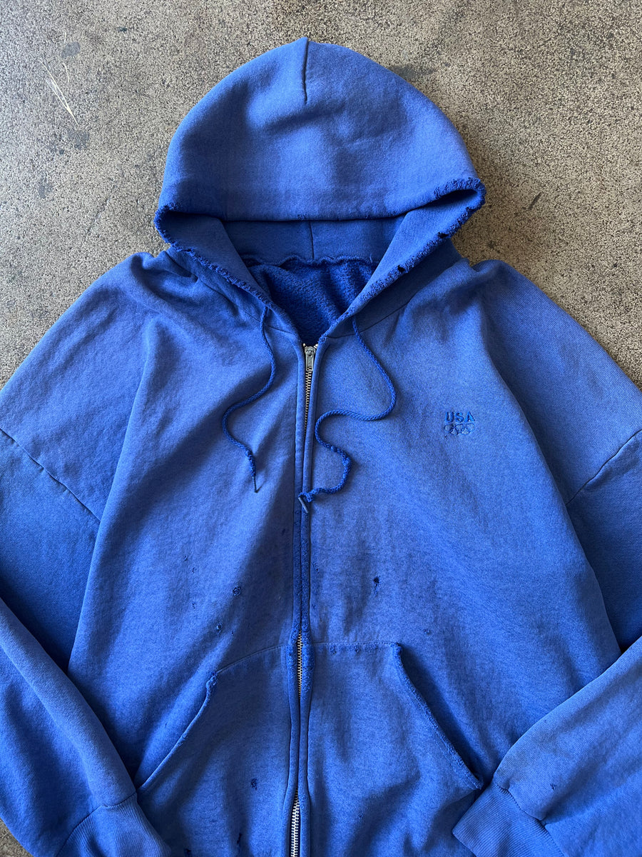 1990s Sun Faded Blue Olympics Zip Hoodie