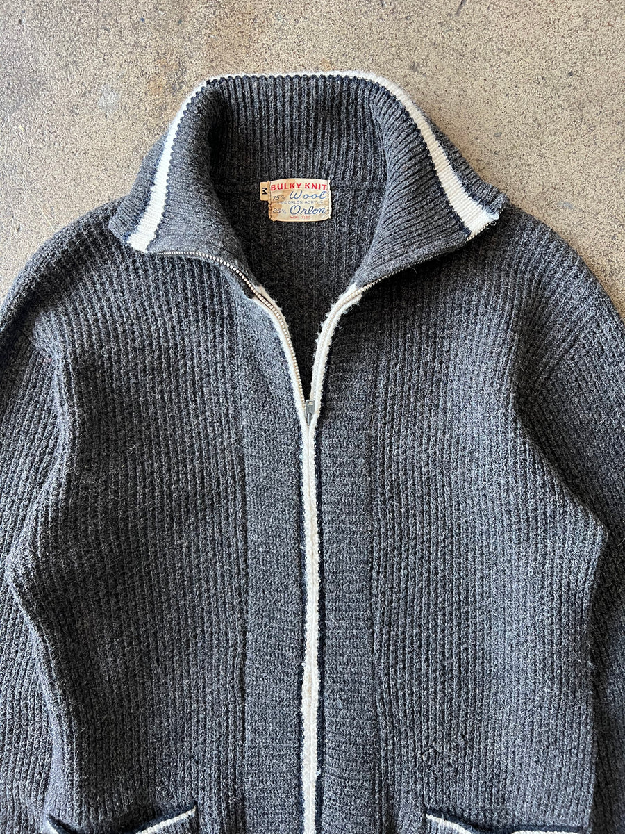 1960s Wool Knit Collared Zip Sweater