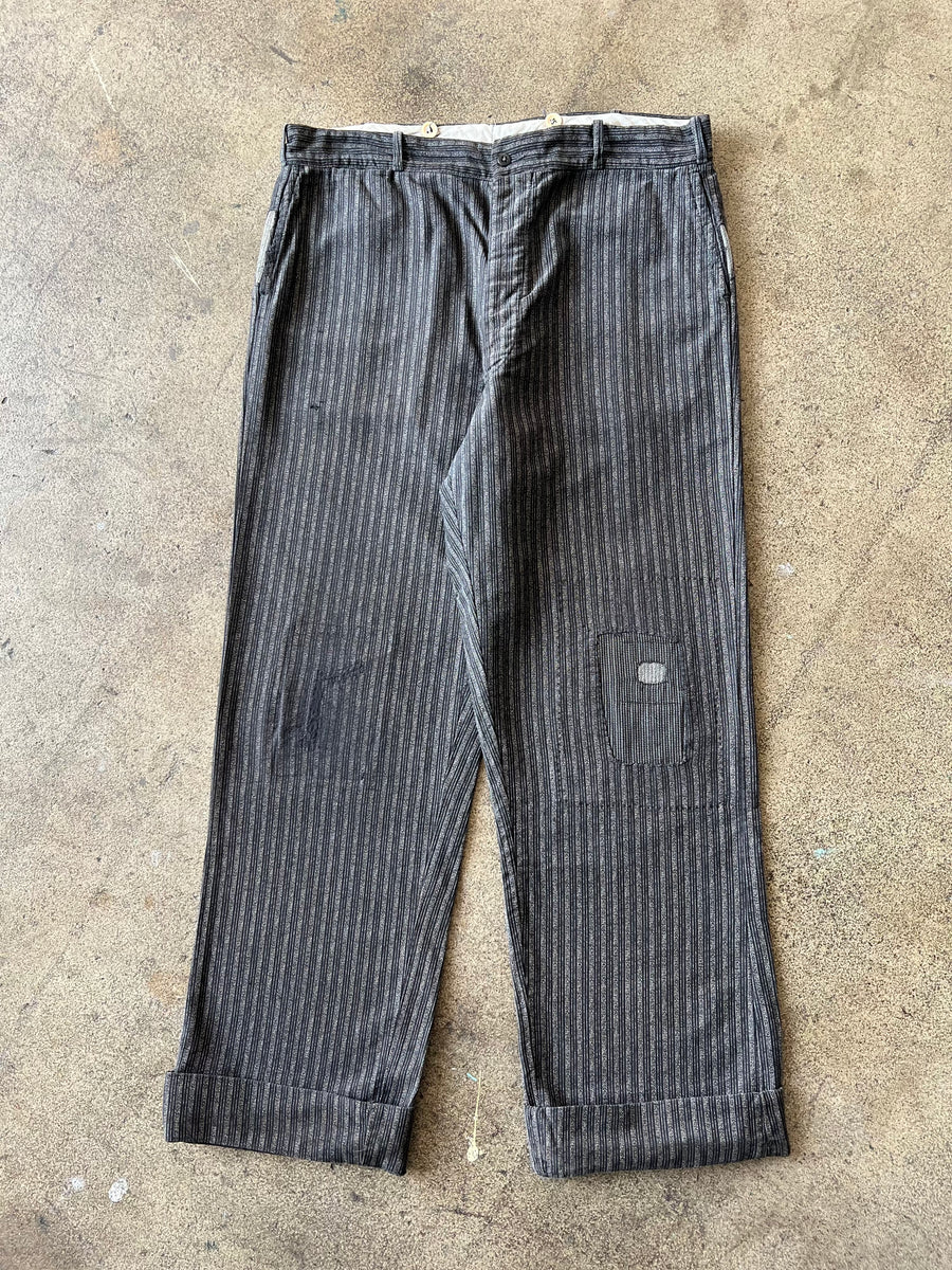 1930s Stifel Salt & Pepper Stripe Button Fly Trousers 36