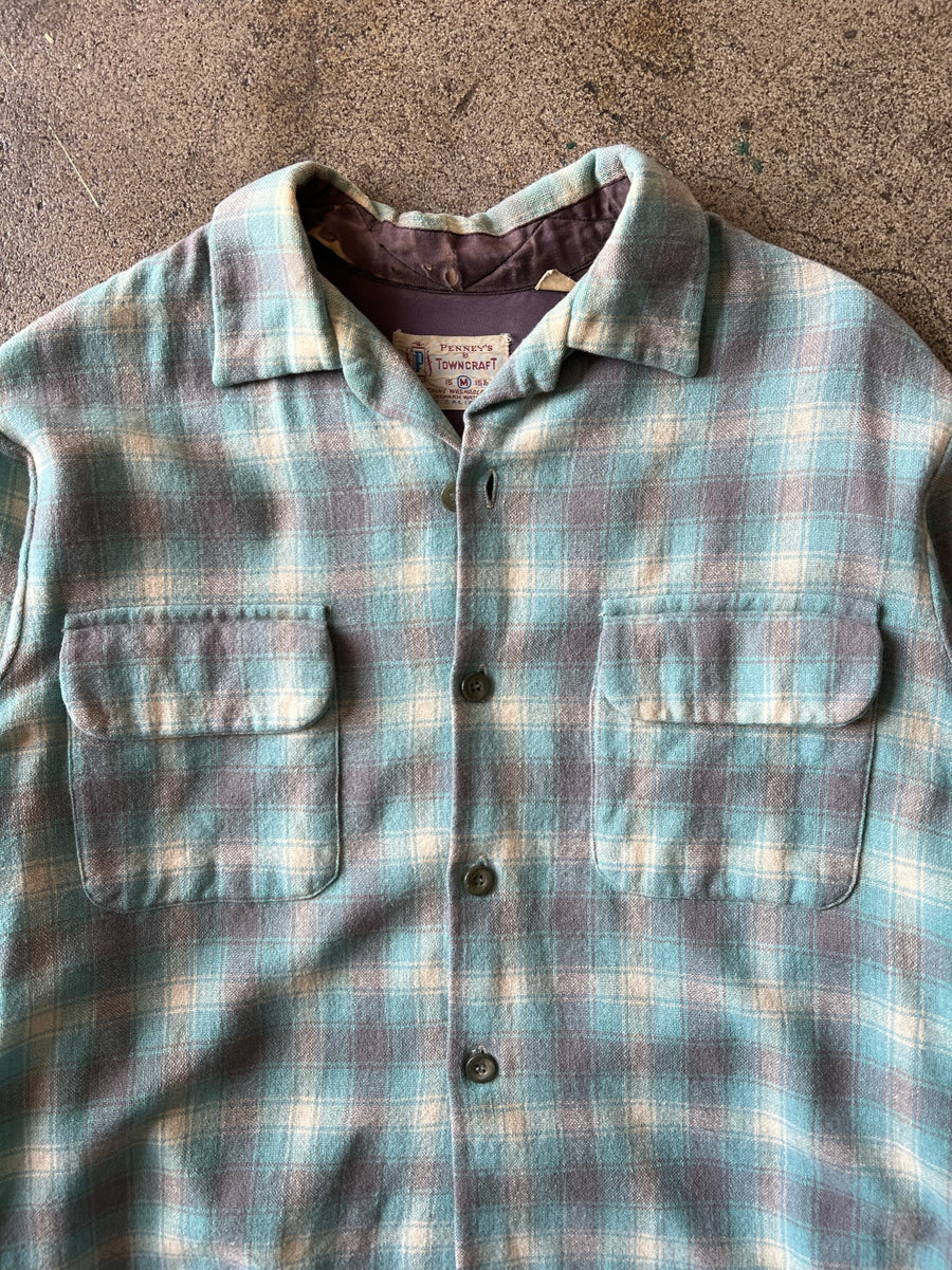 1950s Towncraft Blue Plaid Shirt