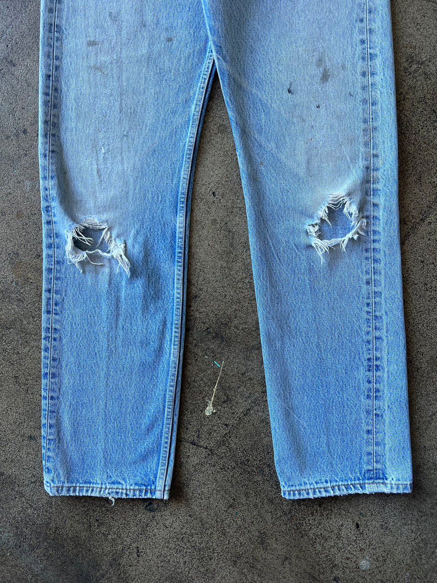 1990s Levi's 501 Light Wash Paint Thrashed 32