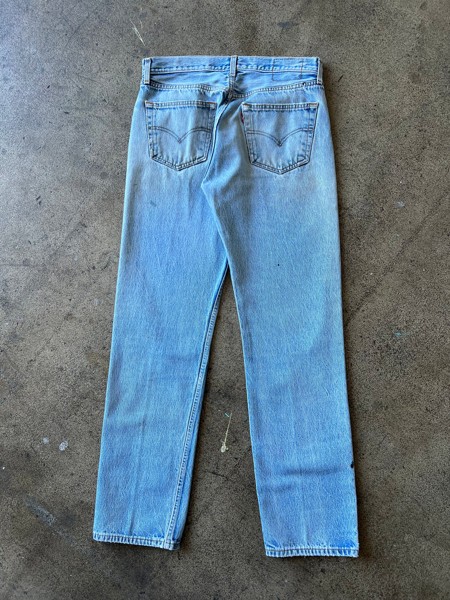 1990s Levi's 501 Light Wash Paint Thrashed 32