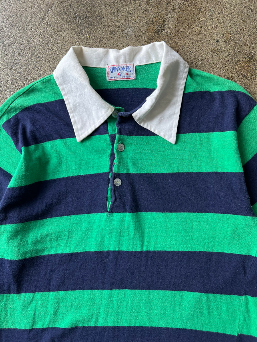 1980s Green Striped Oversized Collar Polo Shirt