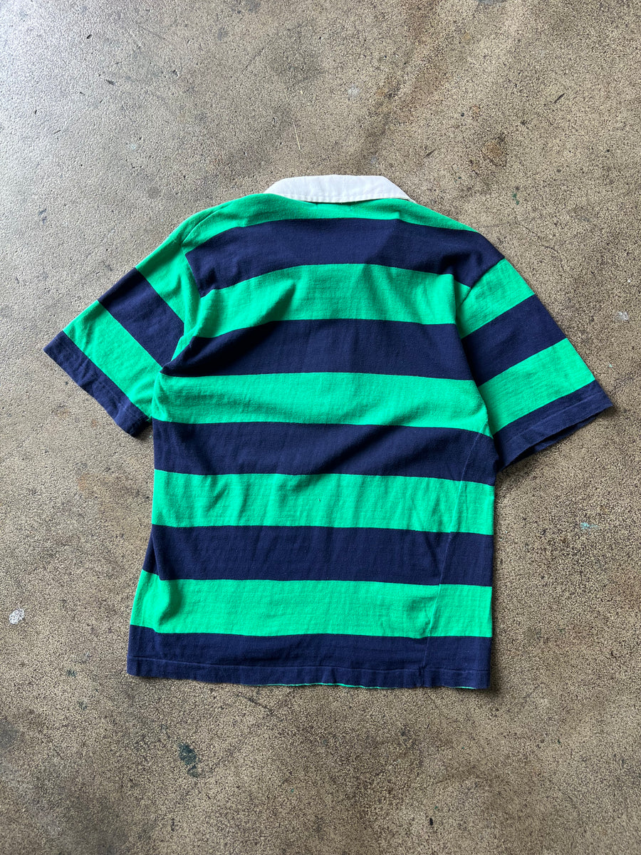 1980s Green Striped Oversized Collar Polo Shirt