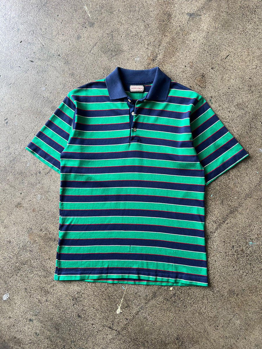 1980s Green Striped Polo Shirt