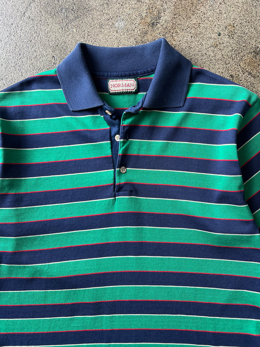 1980s Green Striped Polo Shirt