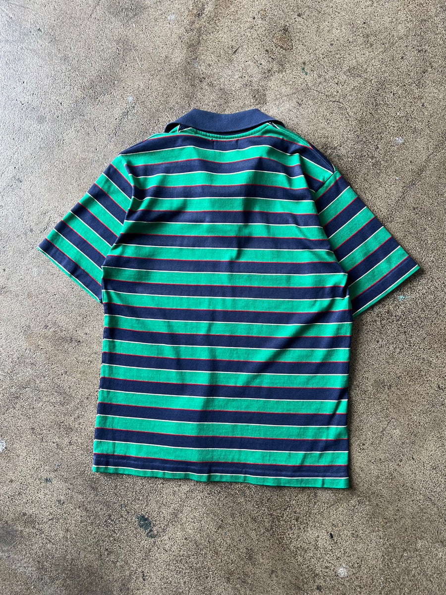 1980s Green Striped Polo Shirt