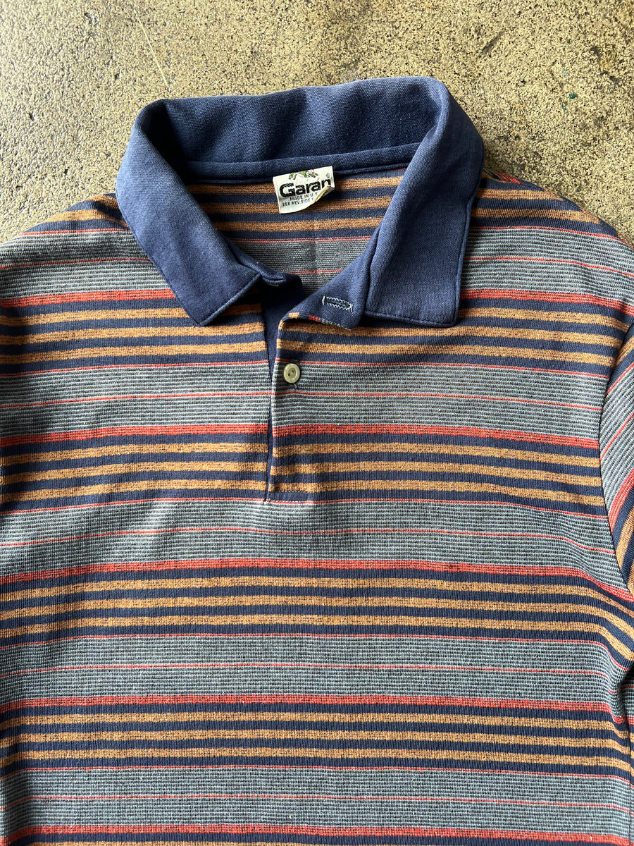 1970s Striped Blue Orange Polo Shirt