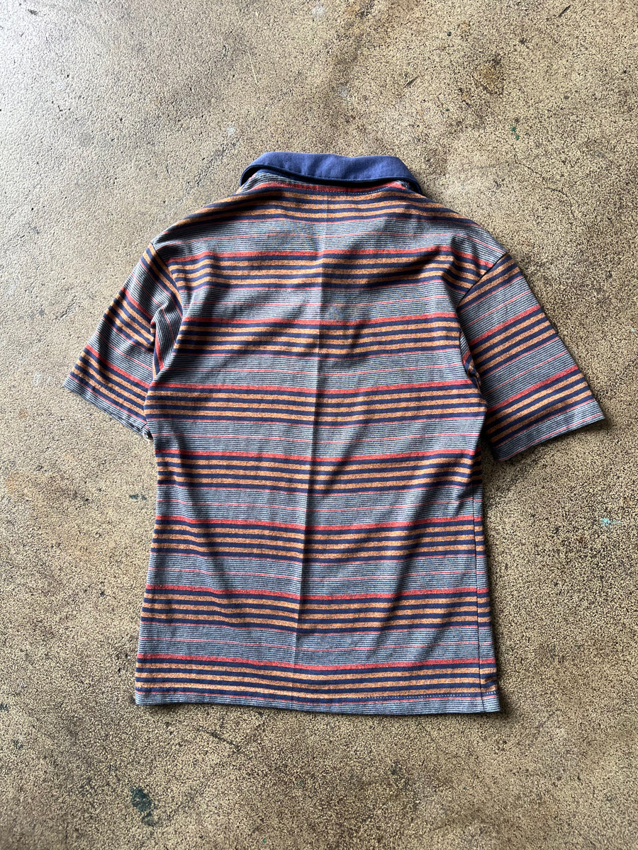 1970s Striped Blue Orange Polo Shirt