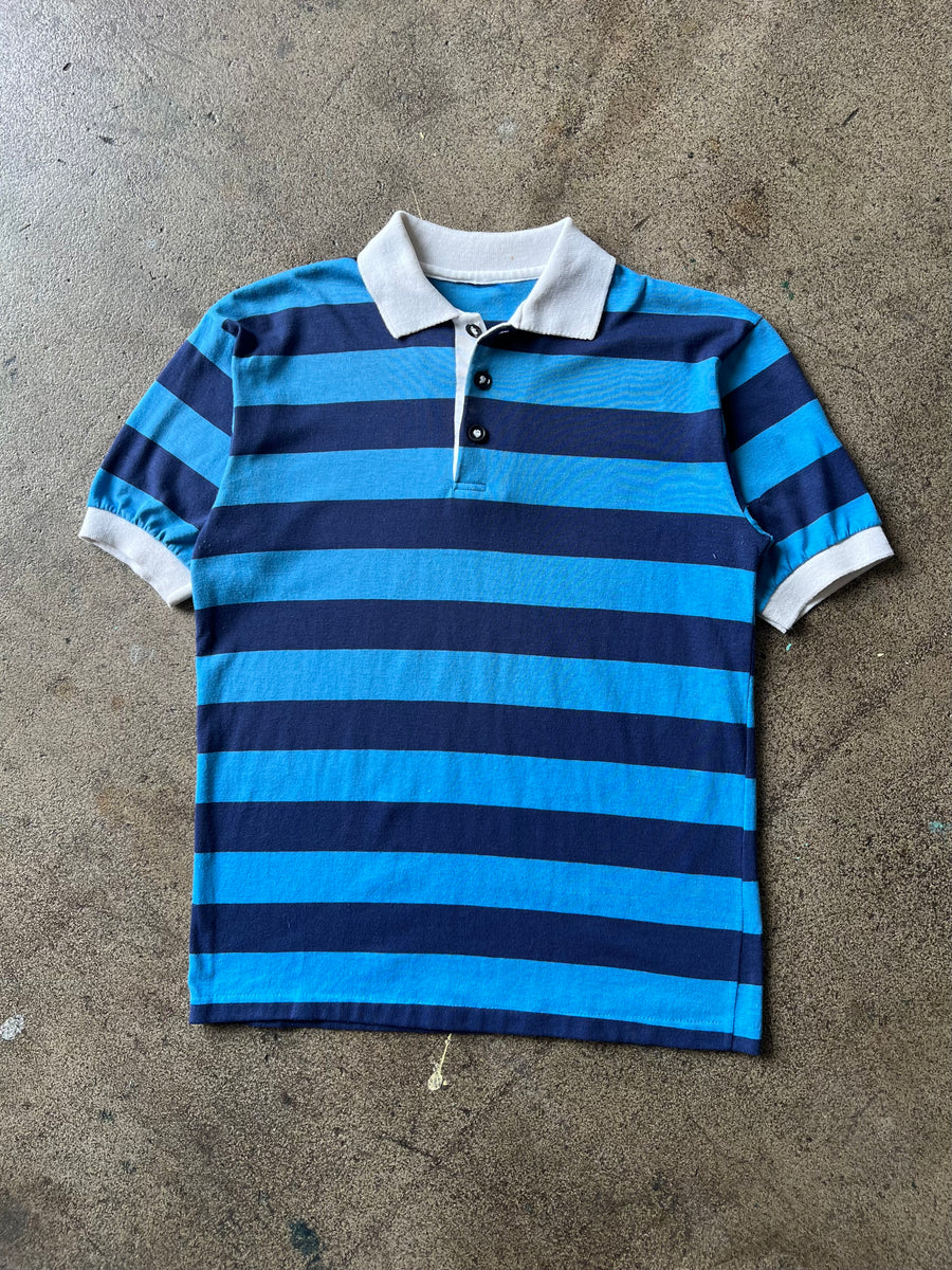 1980s Blue Striped Polo Shirt