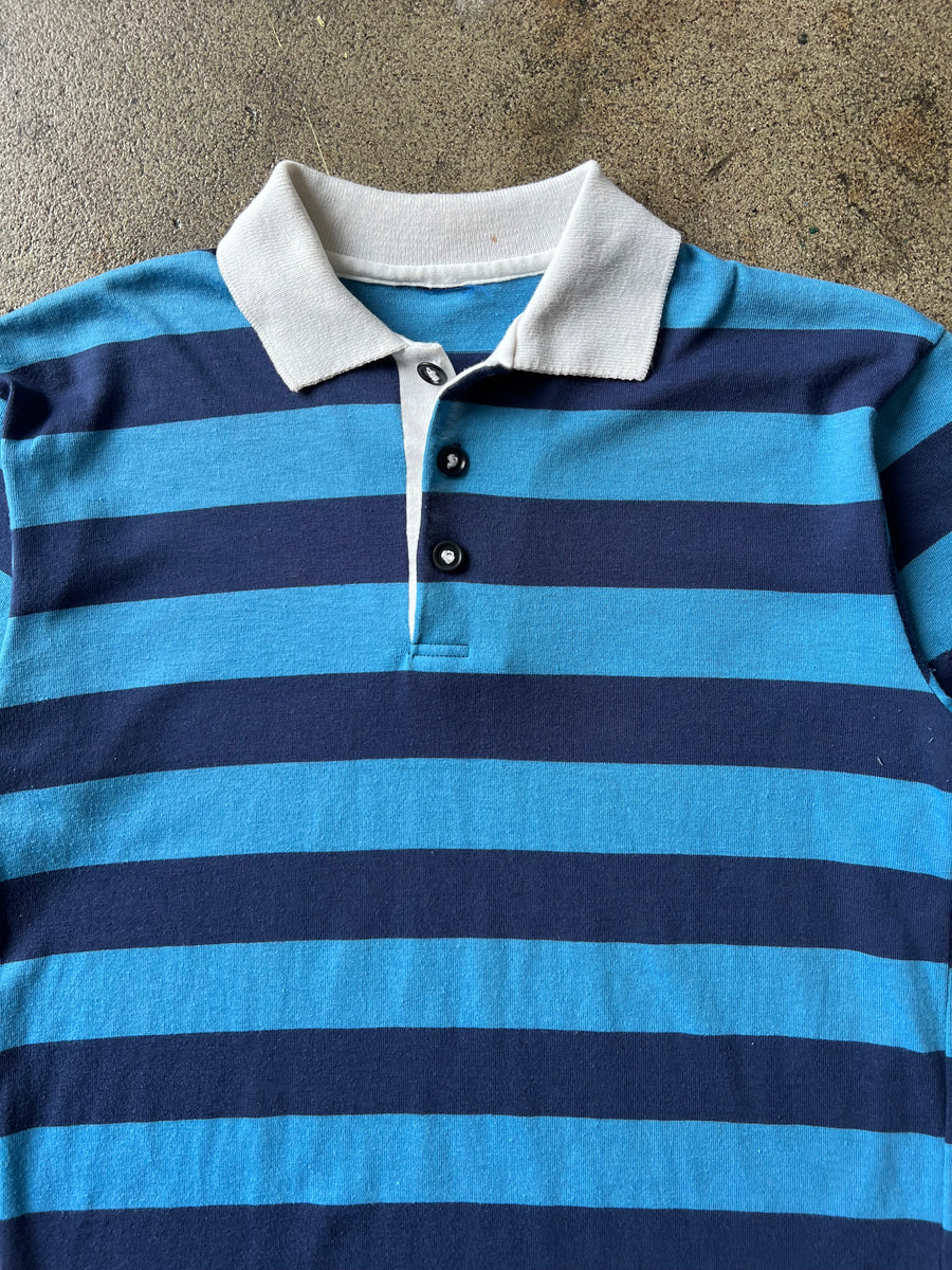 1980s Blue Striped Polo Shirt