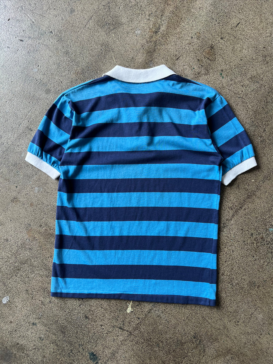 1980s Blue Striped Polo Shirt