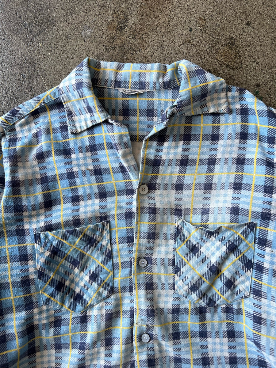 1950s Sportswear Faded Blue Plaid Shirt