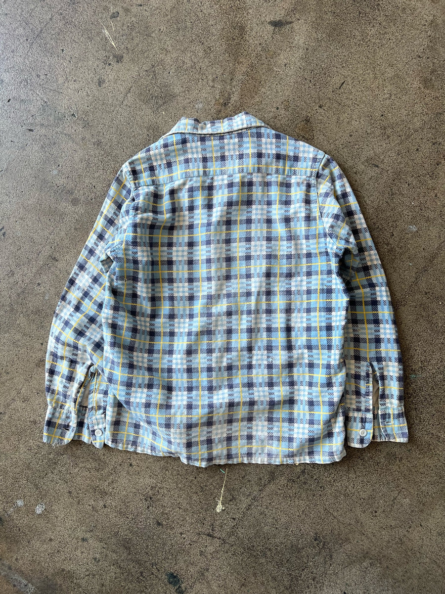 1950s Sportswear Faded Blue Plaid Shirt