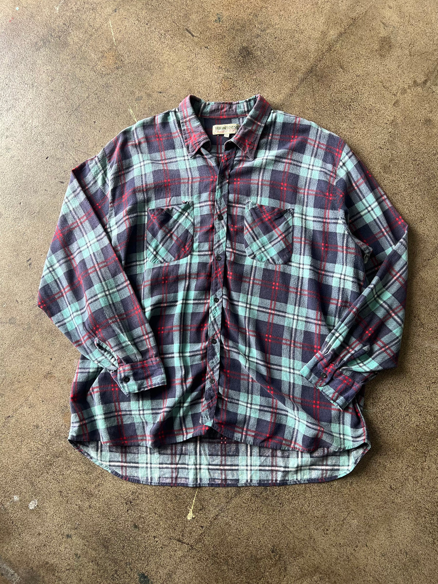 1990s Blue Plaid Oversized Flannel Shirt