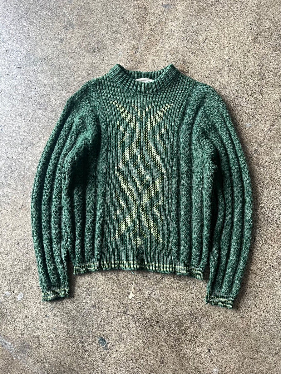 1960s Green Graphic Wool Sweater