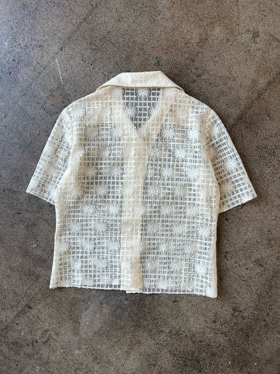 1970s Crochet Lace Flower Shirt