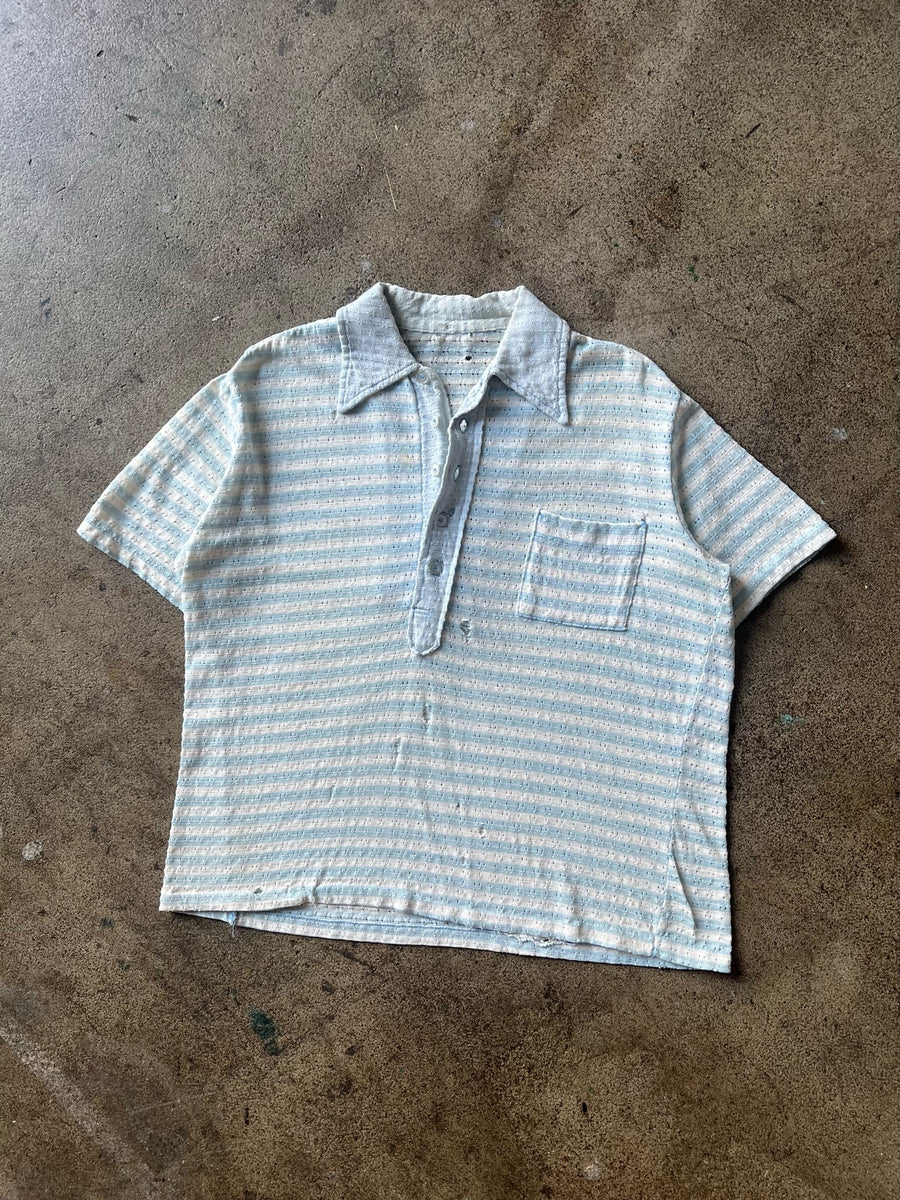 1960s Striped Mesh Polo Shirt