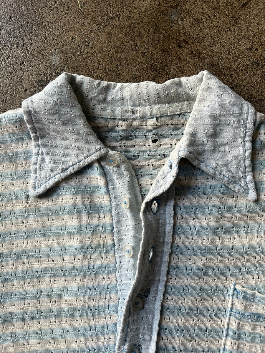 1960s Striped Mesh Polo Shirt
