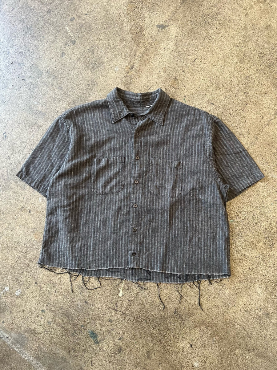 2000s Cropped Gray Striped Shirt