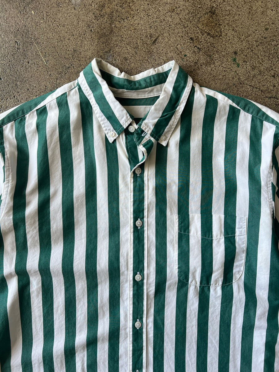 1990s Chopped + Cropped Striped Green Shirt