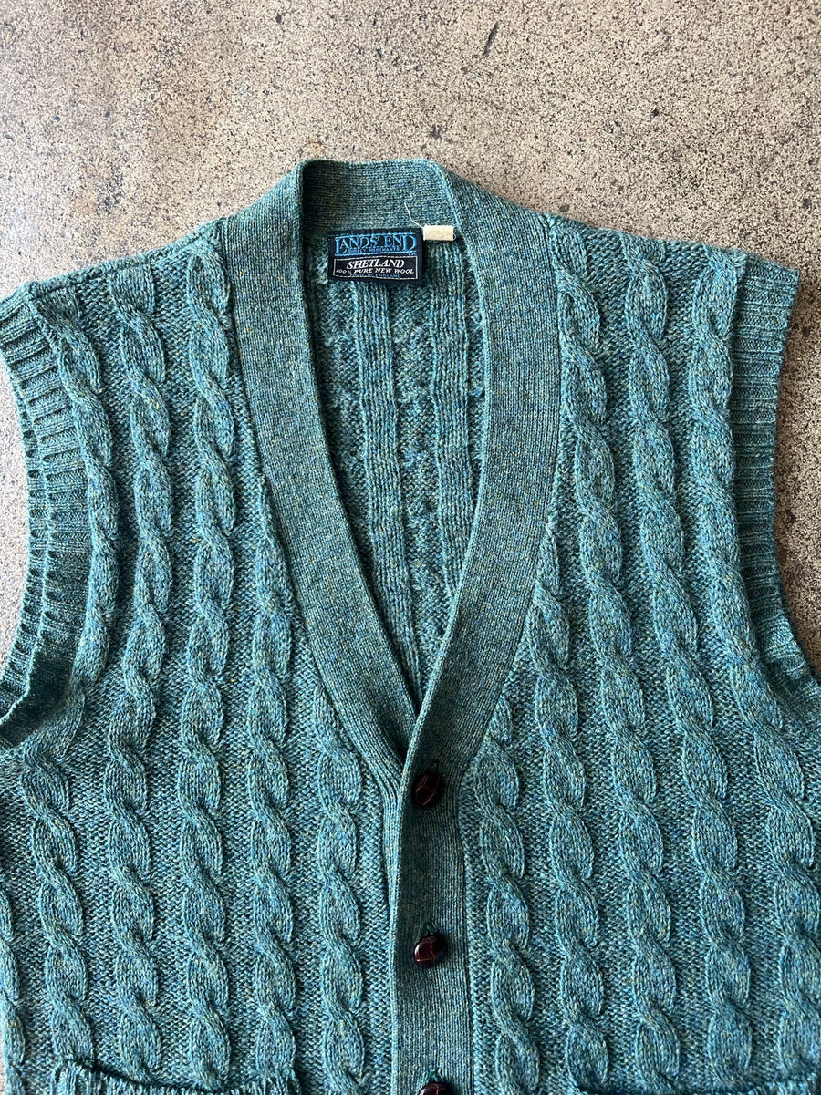 1990s Lands End Cable Knit Sweater Vest