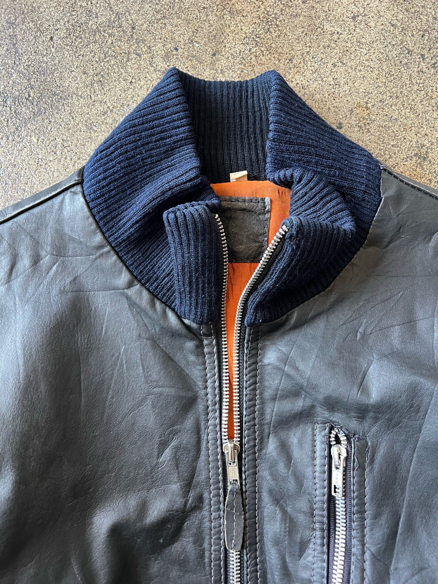 1980s High Collar Military Crinkle Leather Bomber – Ametora