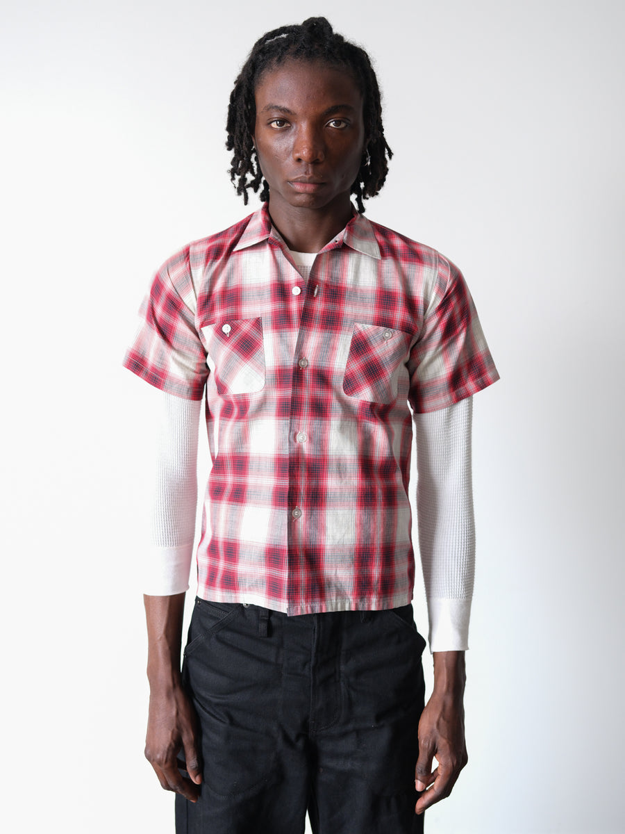 1950s Penney's Red Shadow Plaid Short Sleeve Shirt