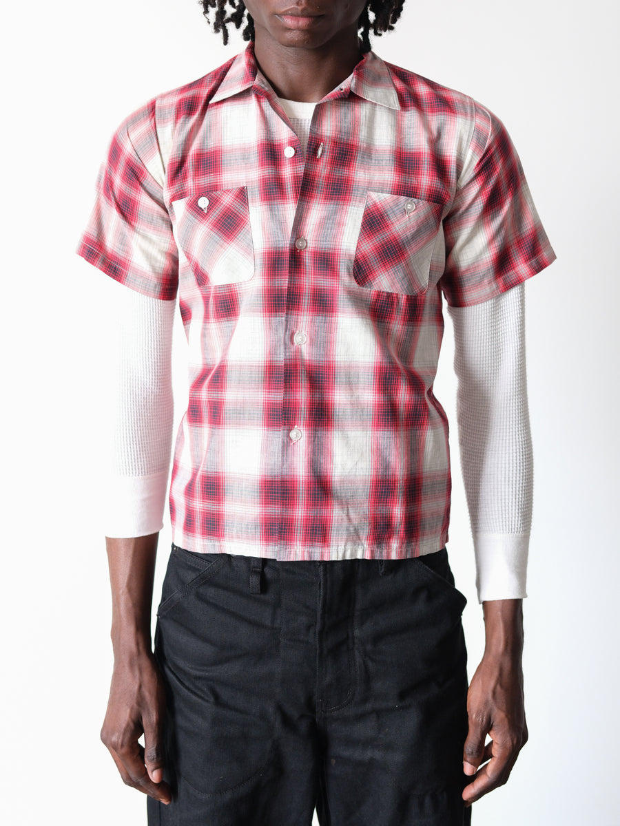1950s Penney's Red Shadow Plaid Short Sleeve Shirt