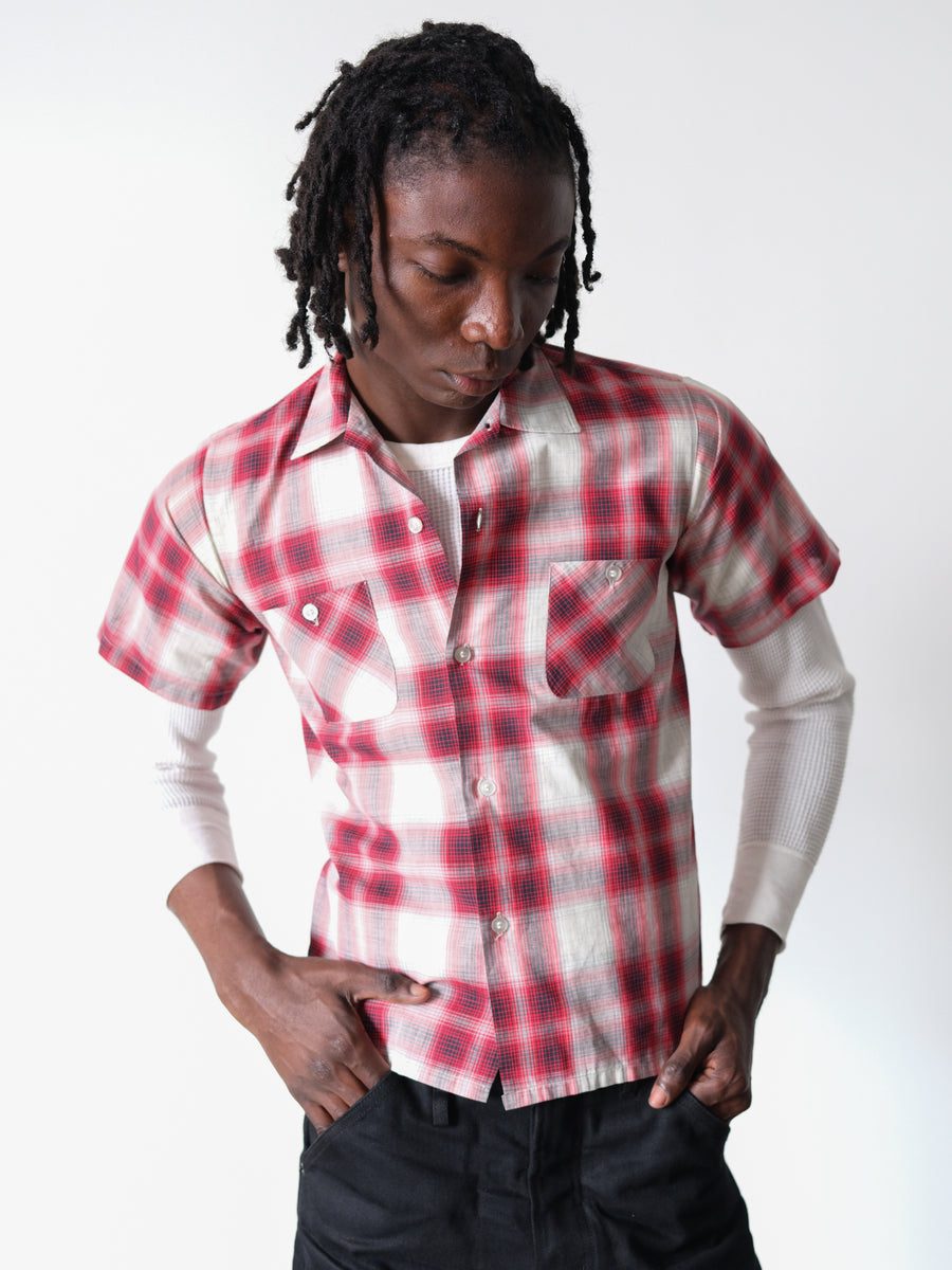 1950s Penney's Red Shadow Plaid Short Sleeve Shirt