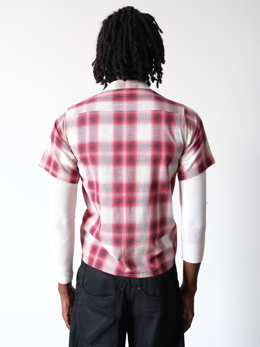 1950s Penney's Red Shadow Plaid Short Sleeve Shirt