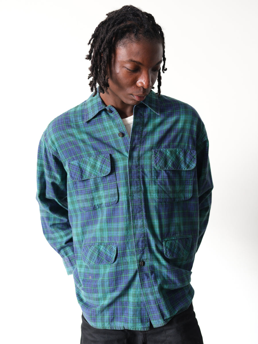 1990s Mossimo Tartan Plaid Four Pocket Shirt Chore Coat