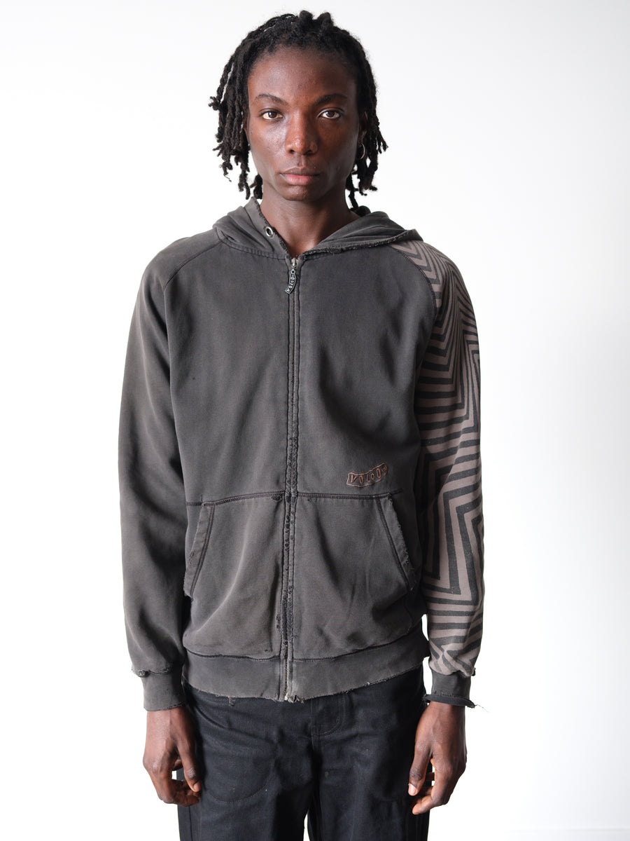 2000s Volcom Faded Black Striped Zip Hoodie