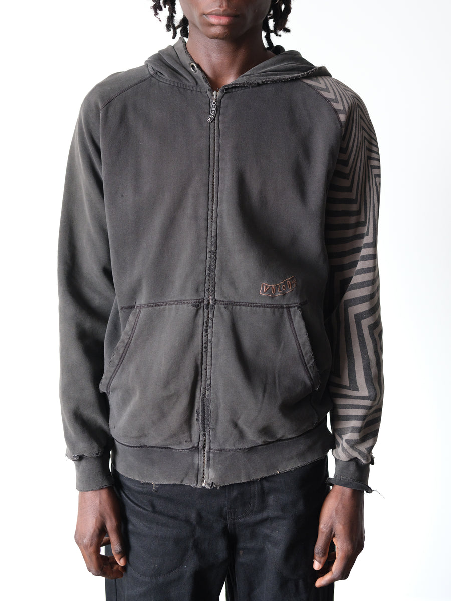 2000s Volcom Faded Black Striped Zip Hoodie